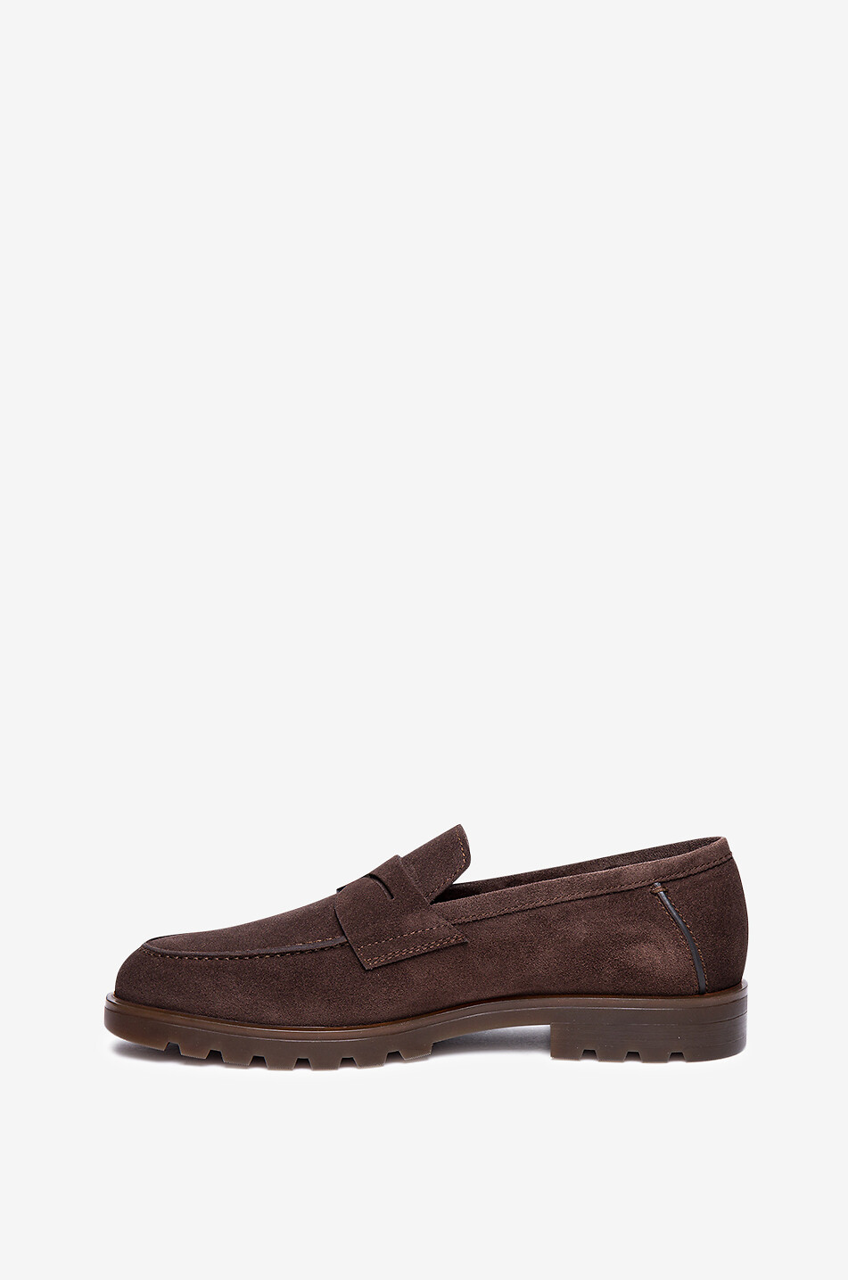 SANTONI Warm Penny loafers in suede with lug soles Men DARK BROWN 6
