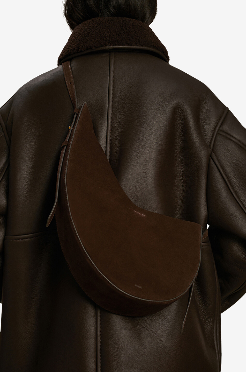 SOEUR Sac porté épaule arrondi en daim Winona Femme MARRON 4