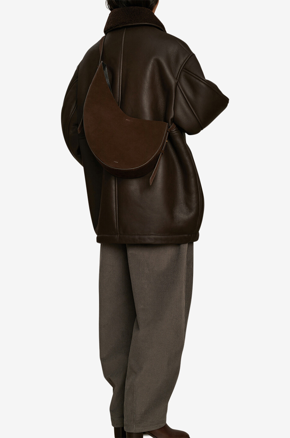 SOEUR Sac porté épaule arrondi en daim Winona Femme MARRON 3