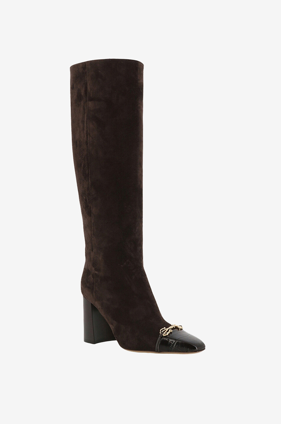 Bottes à talon en daim et cuir effet croco Sibilla 85