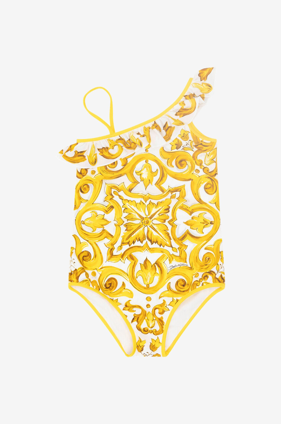 DOLCE & GABBANA Asymmetrischer Mädchenbadeanzug Majoliques Mädchen GELB 1