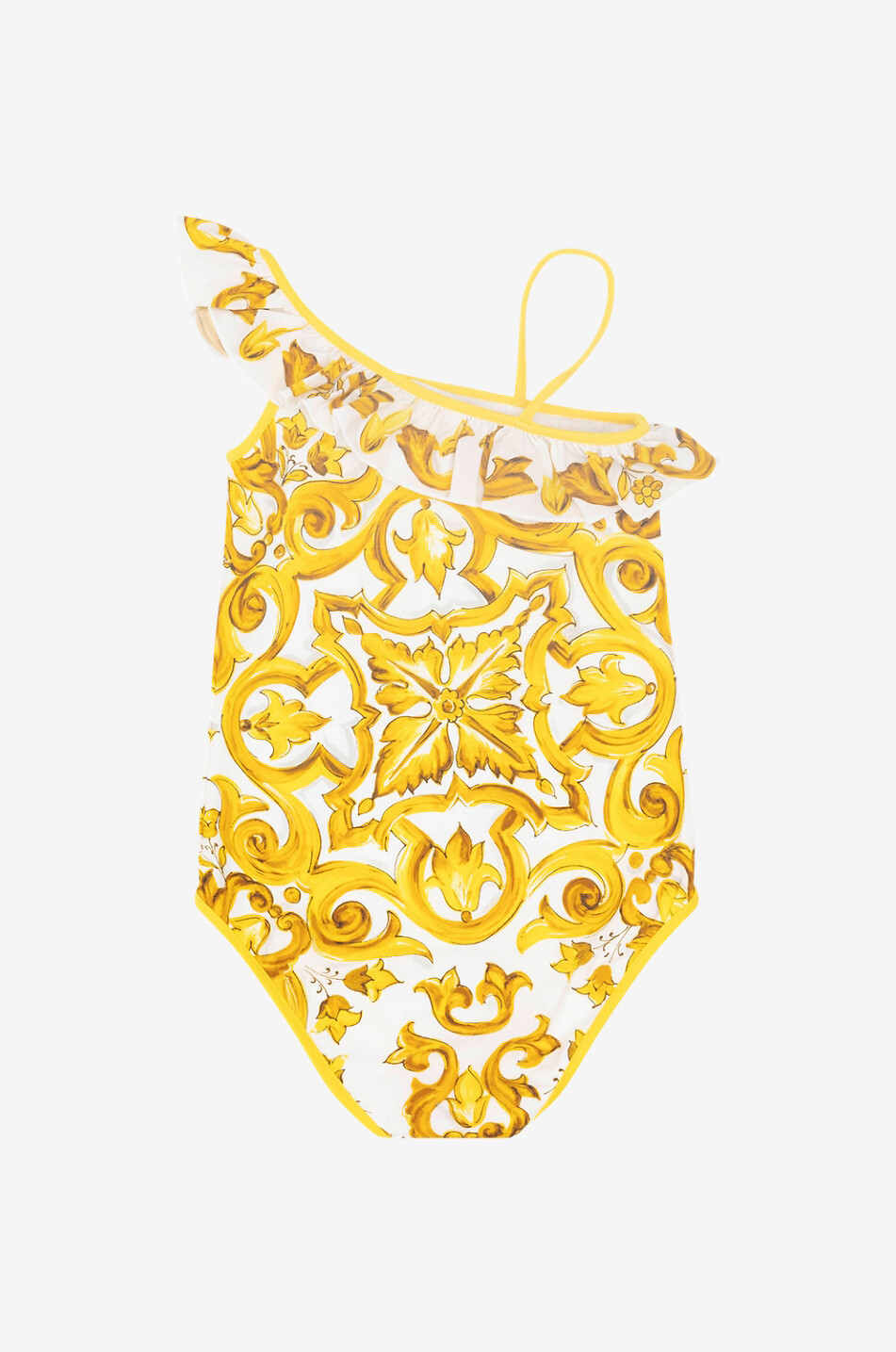 DOLCE & GABBANA Asymmetrischer Mädchenbadeanzug Majoliques Mädchen GELB 2
