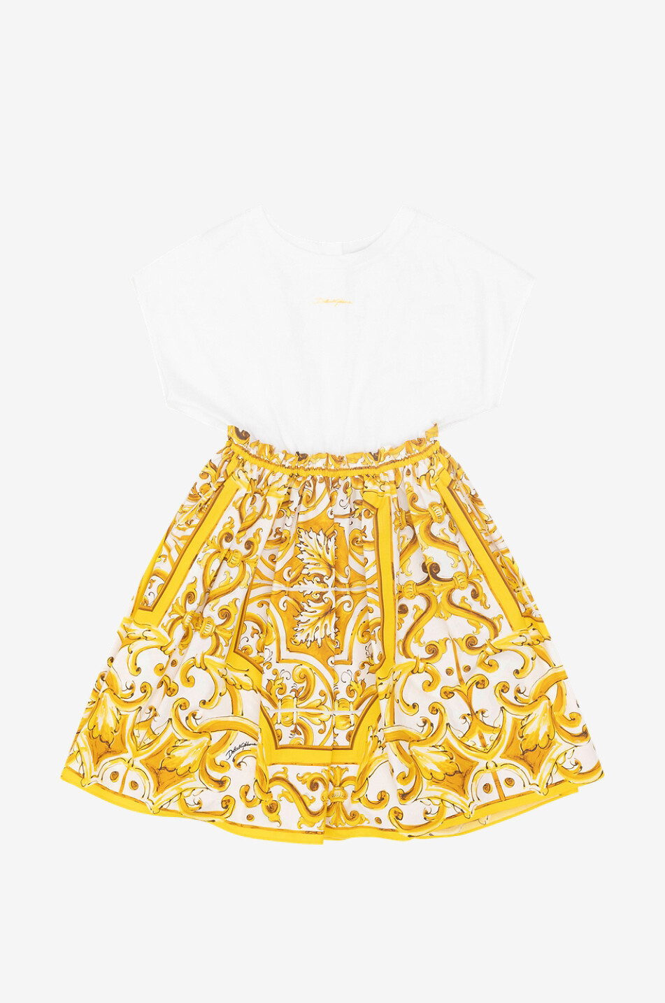 DOLCE & GABBANA Mädchenkleid aus Jersey und Popeline Majolika Mädchen GELB 1