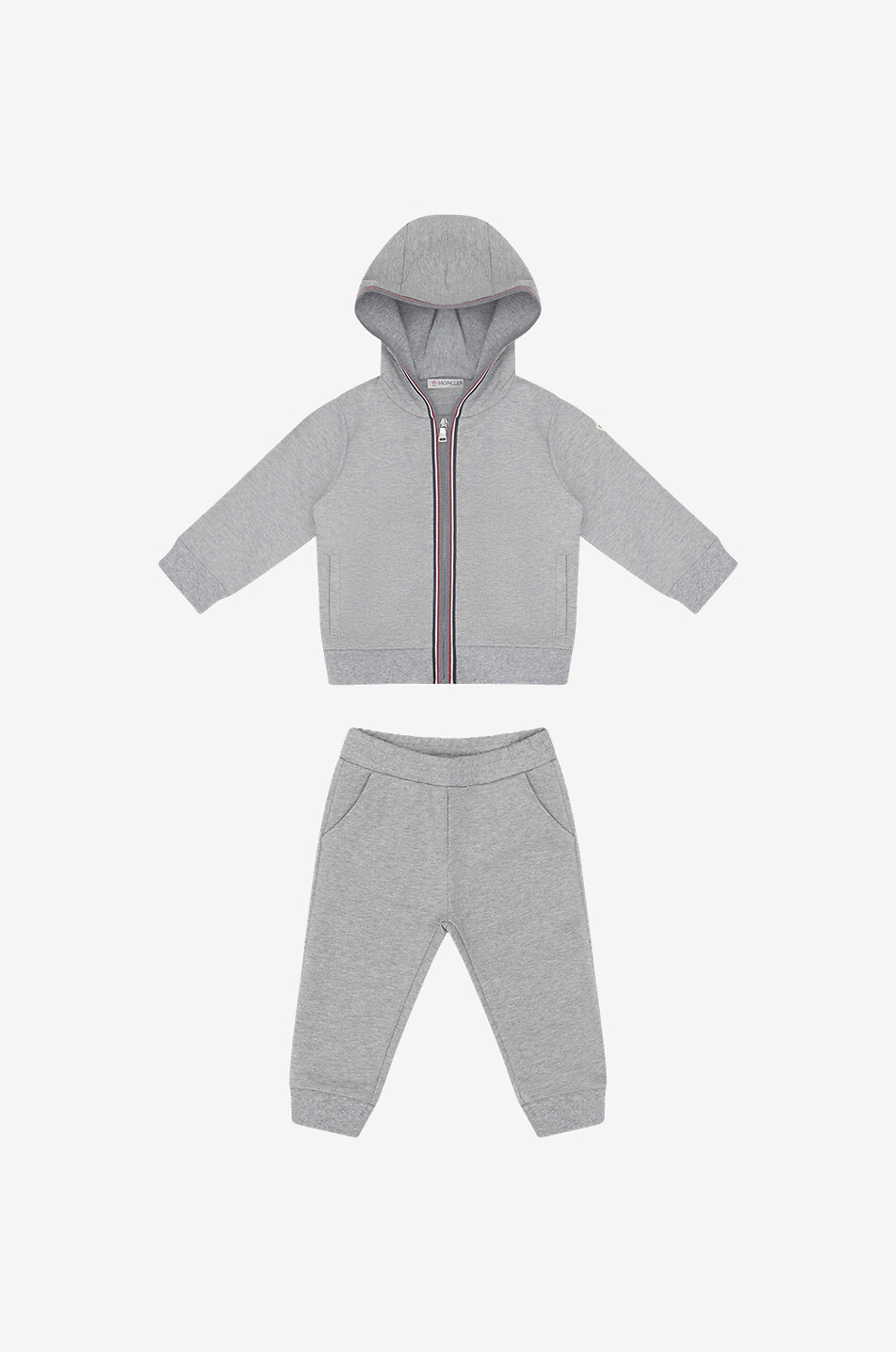 Baby jogging suit adorned with tricolour grosgrain ribbons