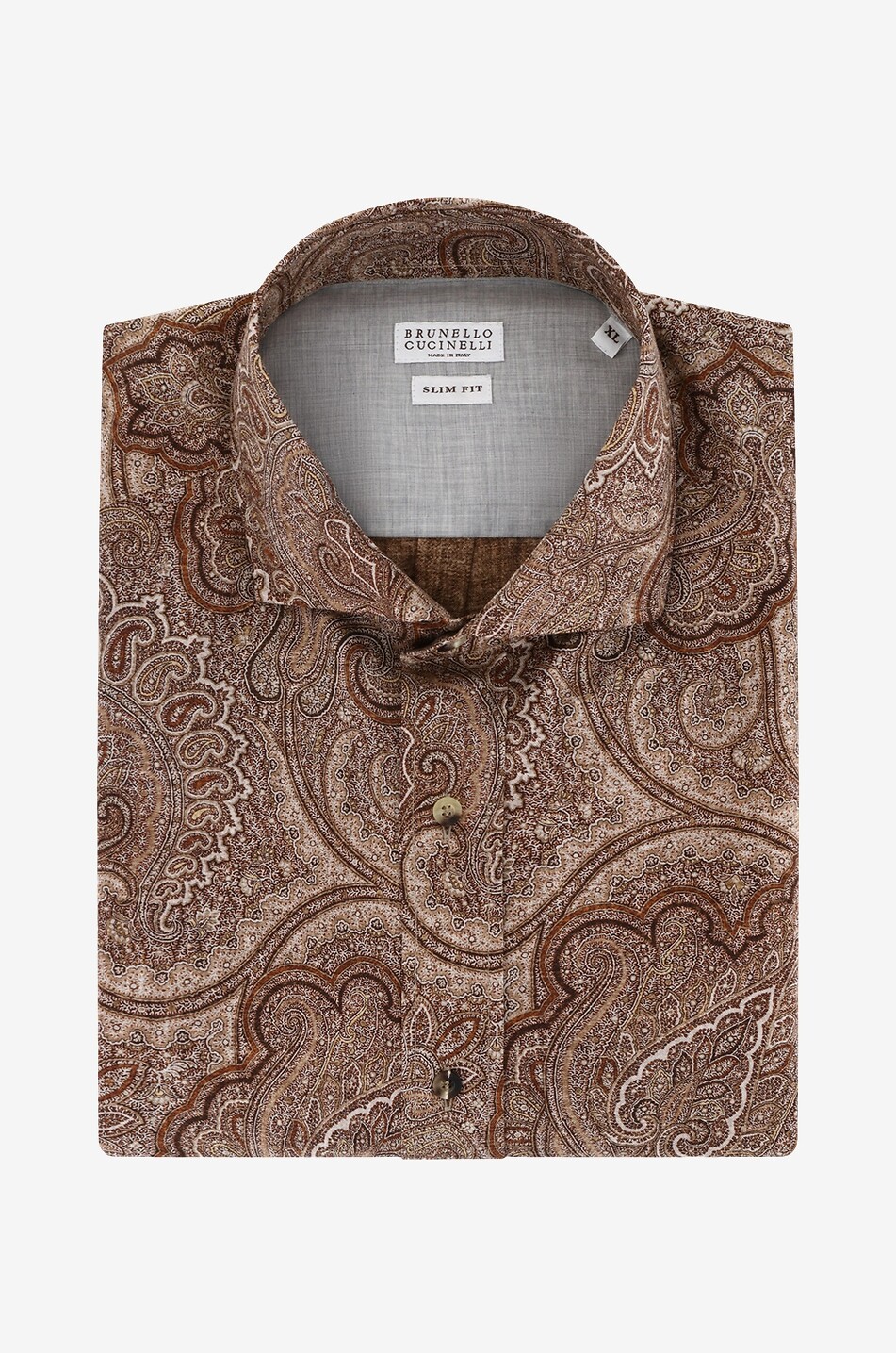 BRUNELLO CUCINELLI Paisley patterned cotton slim fit shirt Men BROWN 1