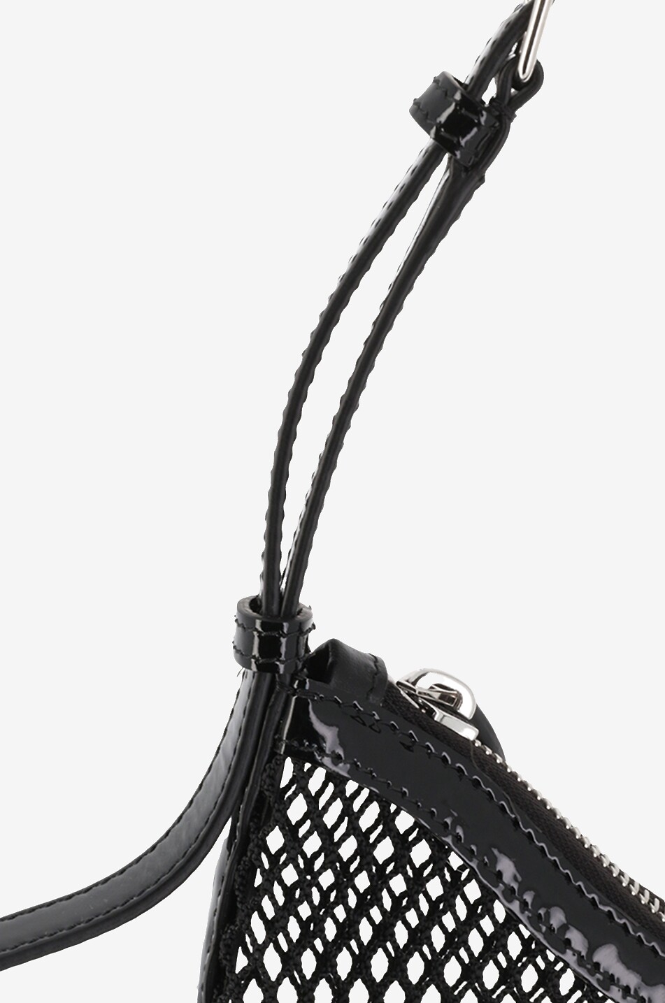 ALAÏA One Piece half-moon fishnet and patent leather shoulder bag Women BLACK 4