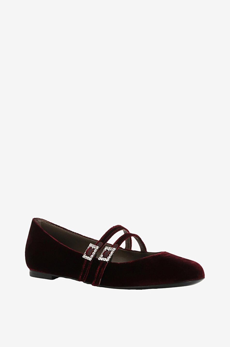 BONGENIE Velluto flat velvet Mary Janes with crystals Women DARK RED 1