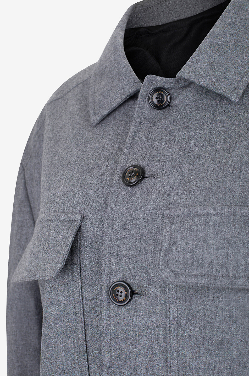 MONCLER Veste chemise en cachemire mélangé à patch logo en cuir Homme GRIS 3