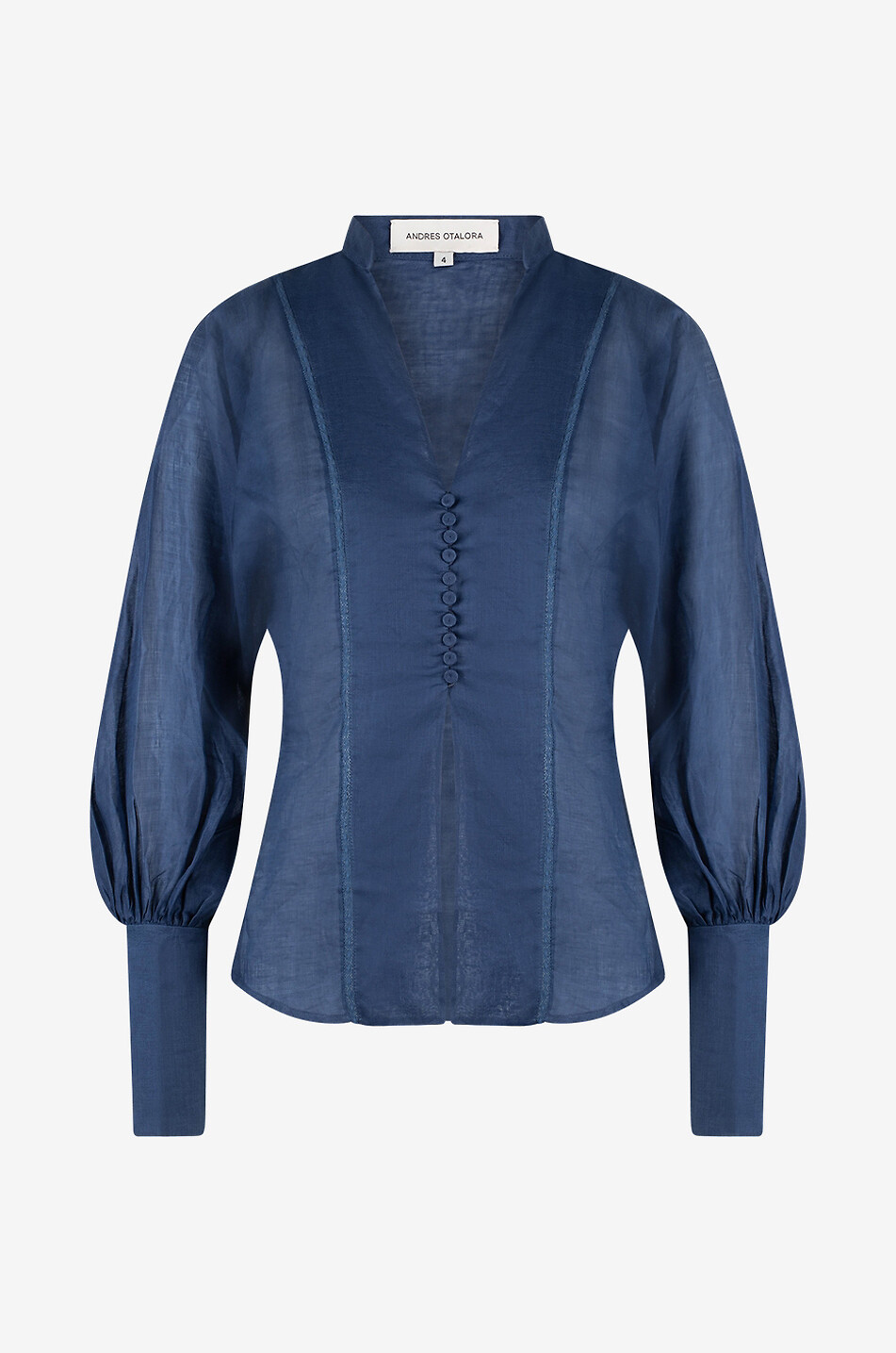 ANDRES OTALORA Blouse en lin et dentelle Rocas del Mar Femme BLEU FONCE 1