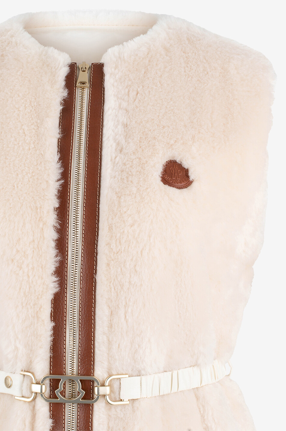 MONCLER Lange Steppweste aus Plüsch und Nylon Sorbier Damen CREMEFARBEN 3