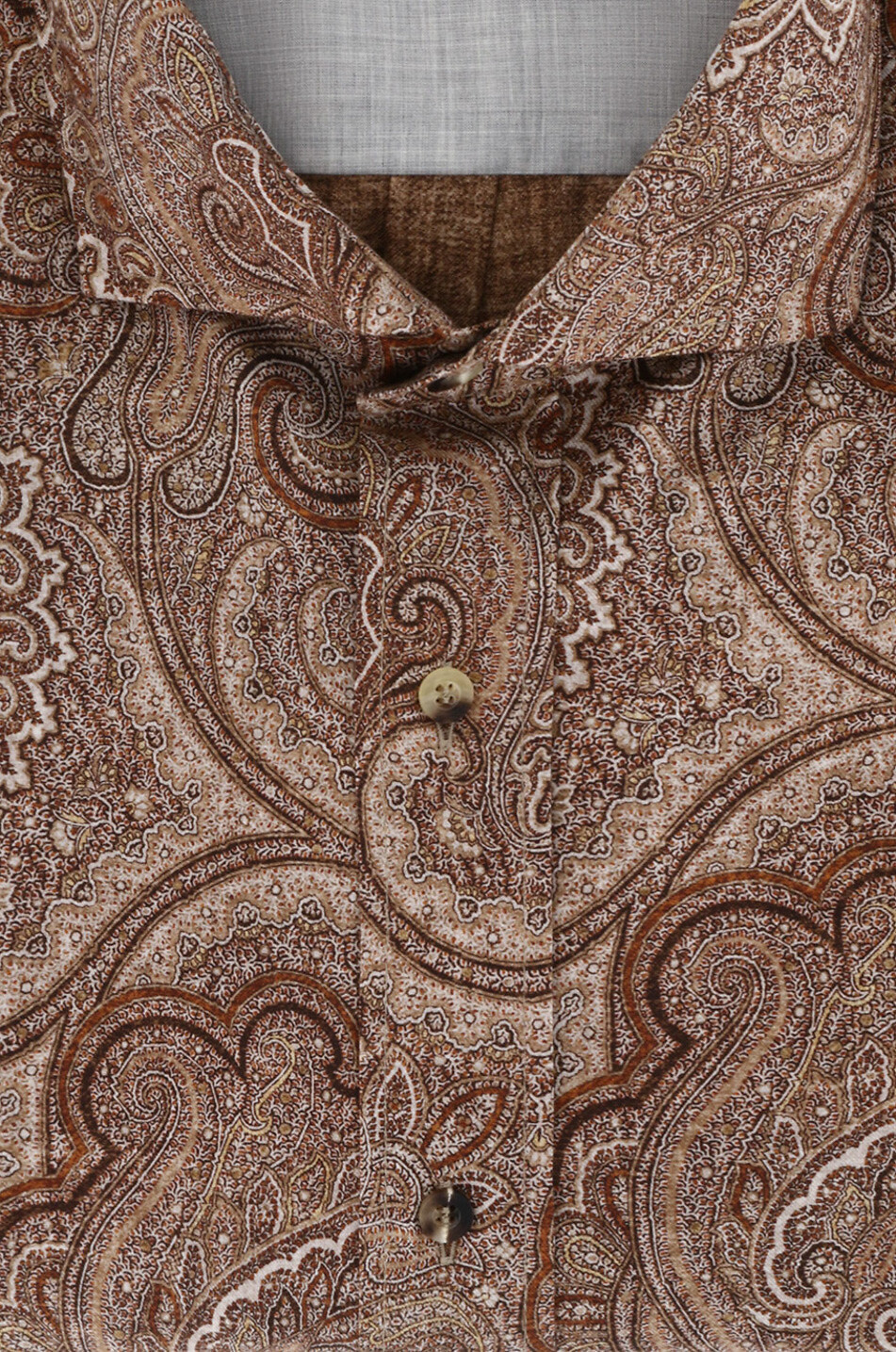 BRUNELLO CUCINELLI Paisley patterned cotton slim fit shirt Men BROWN 2