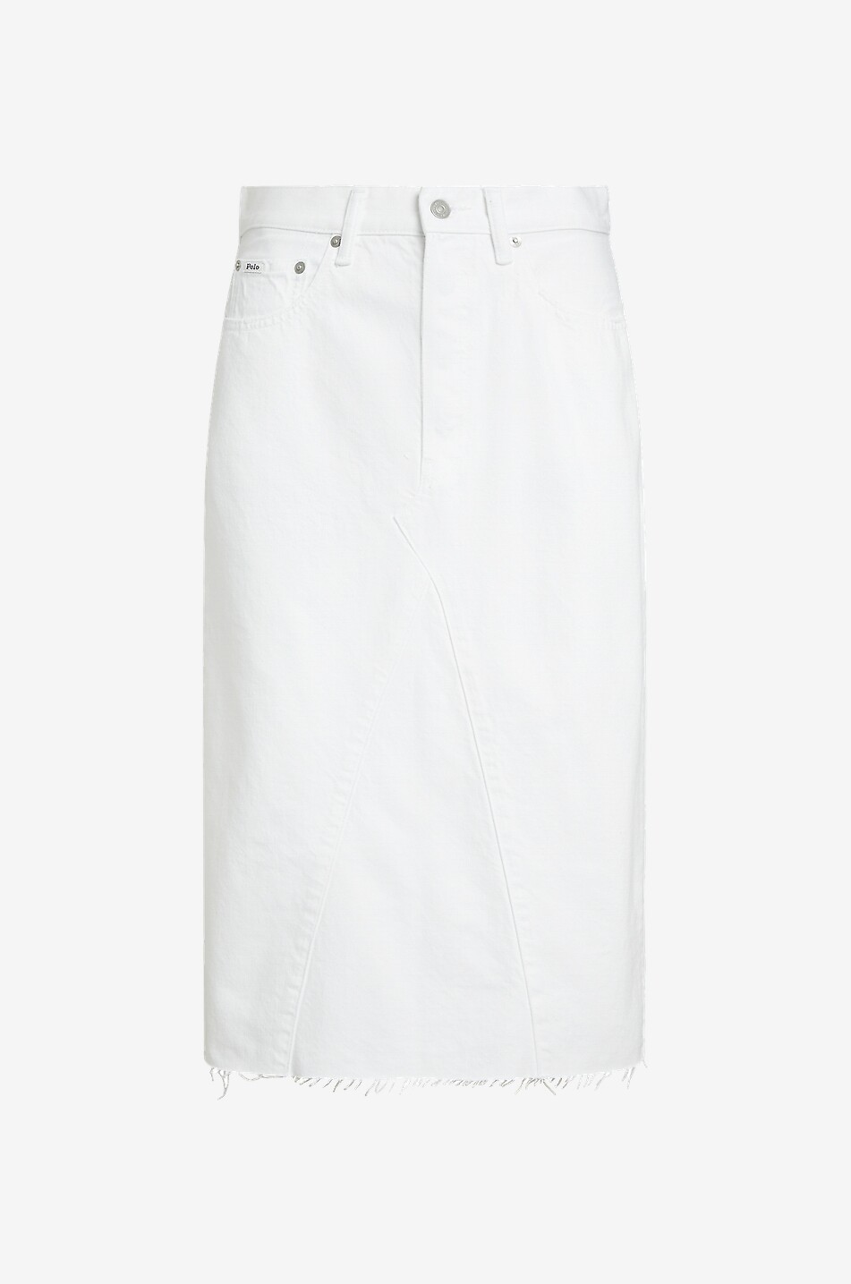 Frayed denim midi skirt