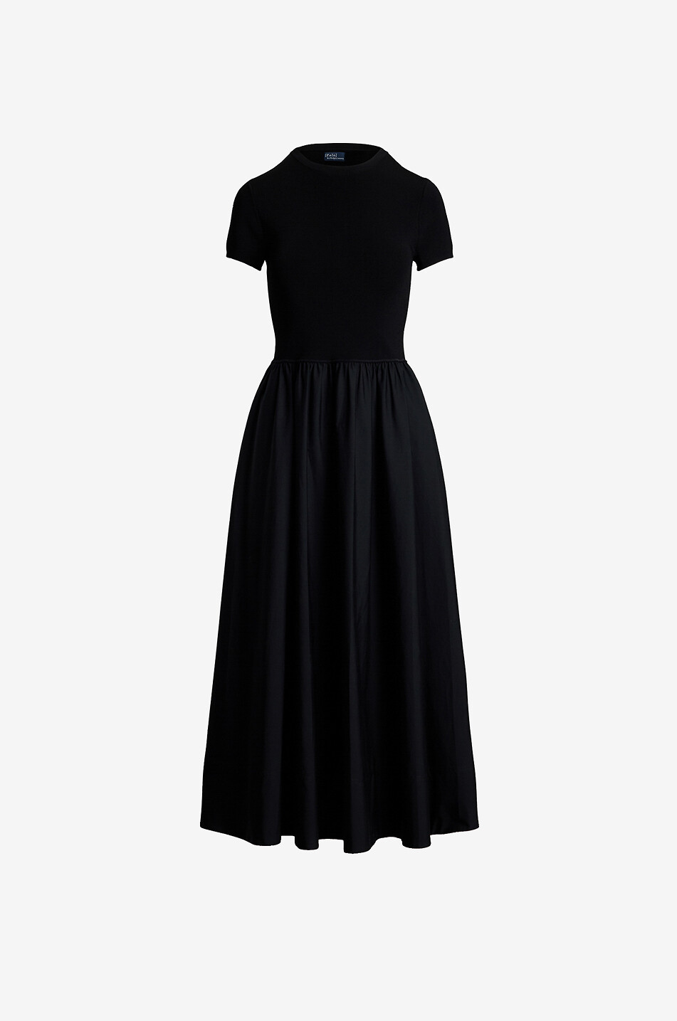 Short-sleeved midi knit and poplin dress