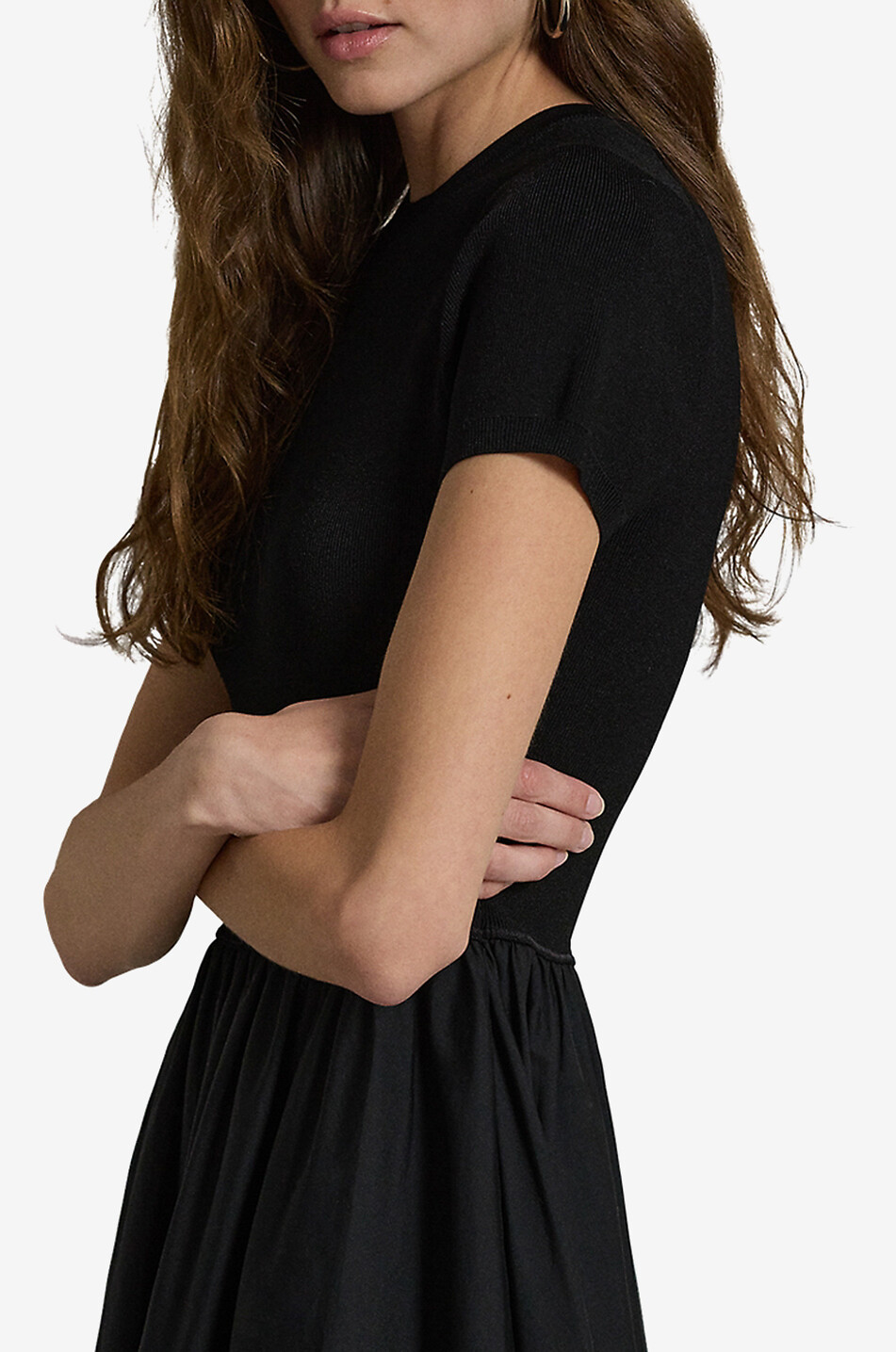 POLO RALPH LAUREN Short-sleeved midi knit and poplin dress Women BLACK 5