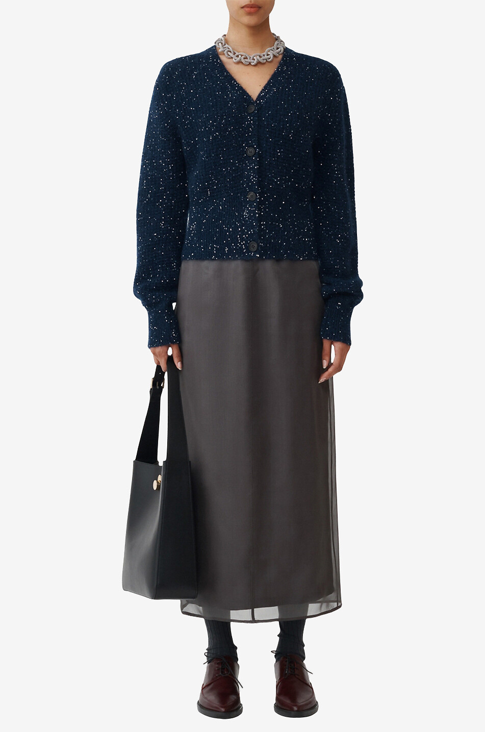 FABIANA FILIPPI Sequin-adorned button-down mohair cardigan Women DARK BLUE 3