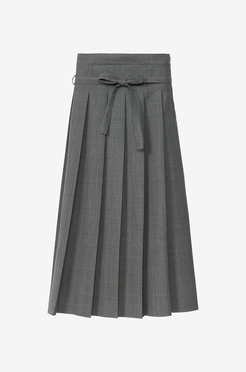 Jupe midi plissée en laine et soie à carreaux