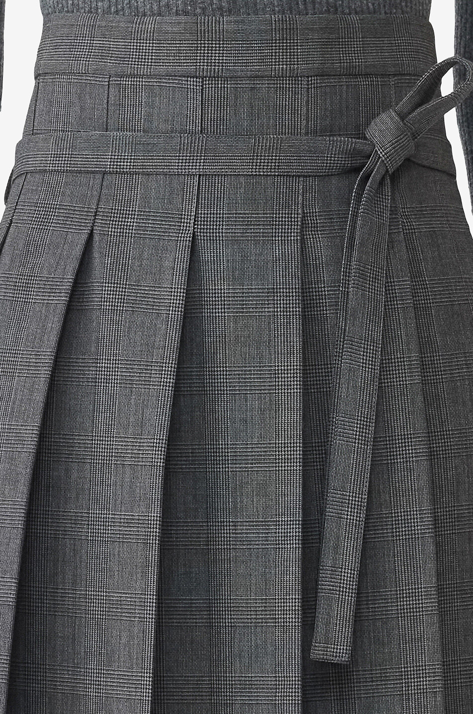 Jupe midi plissée en laine et soie à carreaux