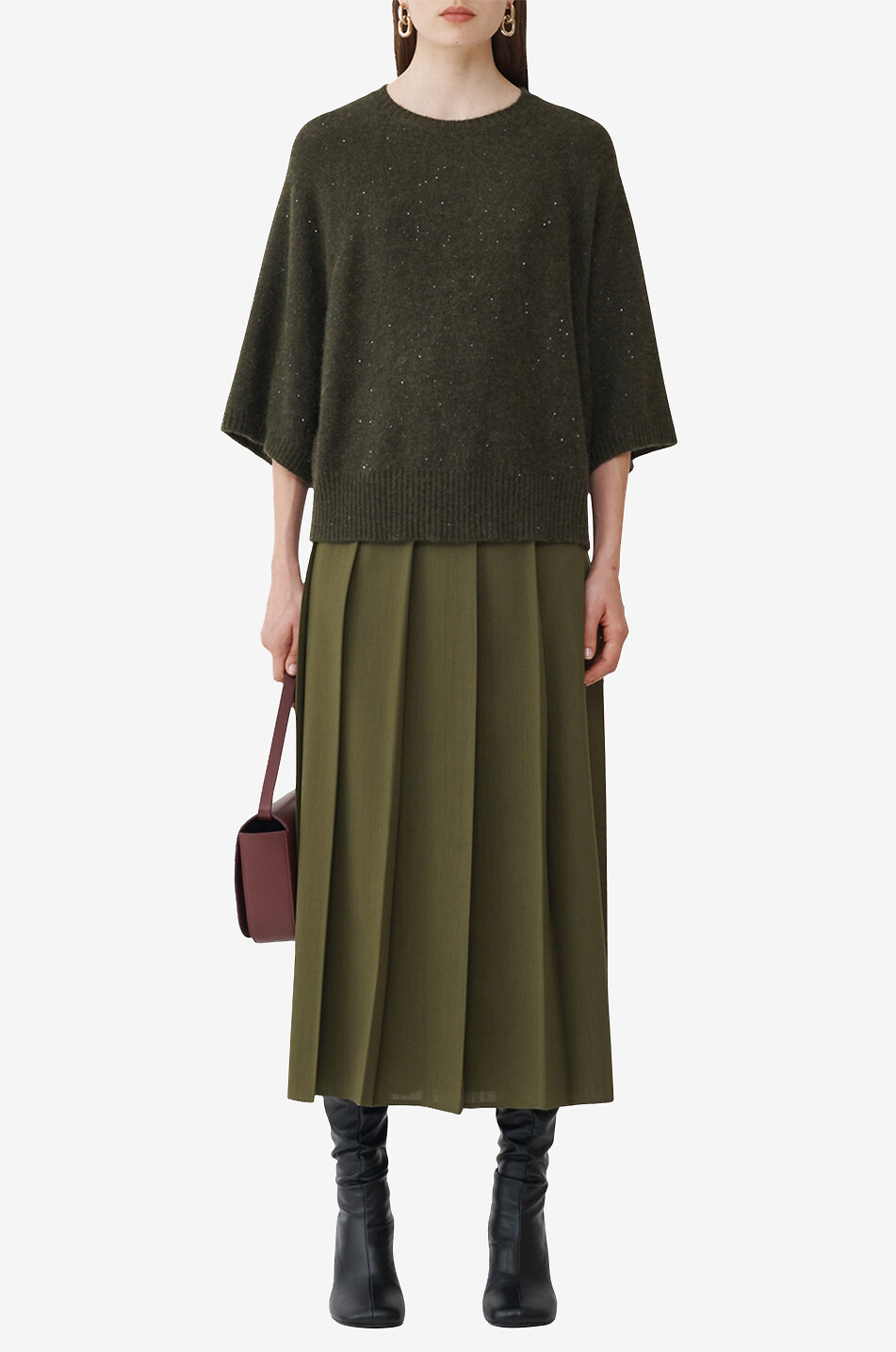 FABIANA FILIPPI Sequin-adorned short-sleeved wool blend cape jumper Women DARK KHAKI 3