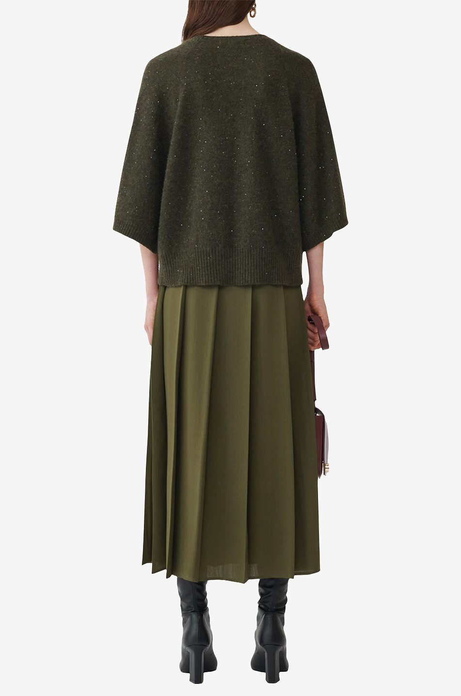 FABIANA FILIPPI Sequin-adorned short-sleeved wool blend cape jumper Women DARK KHAKI 4