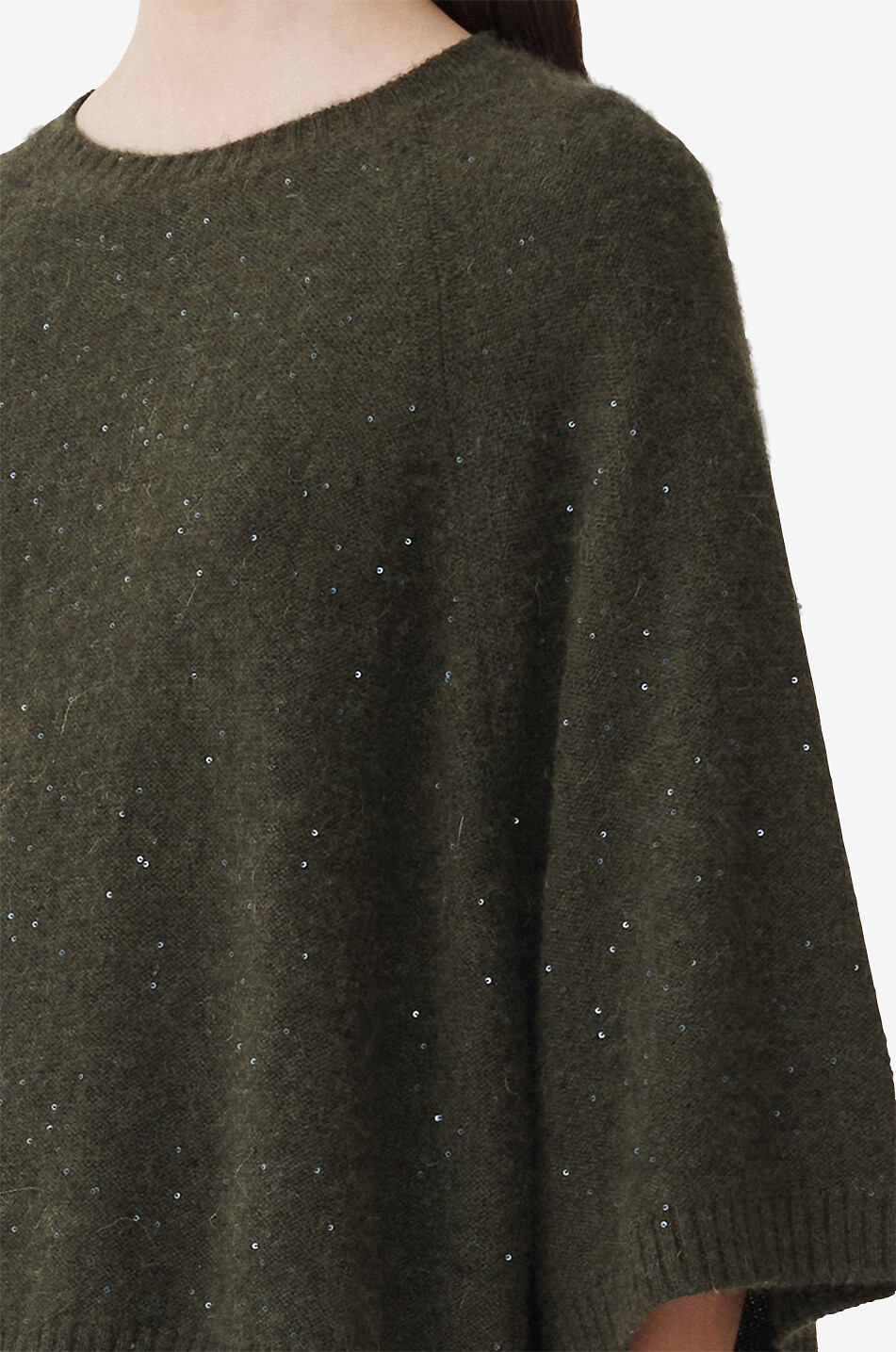 FABIANA FILIPPI Sequin-adorned short-sleeved wool blend cape jumper Women DARK KHAKI 5