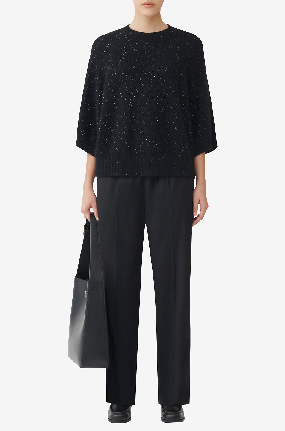 FABIANA FILIPPI Sequin-adorned short-sleeved wool blend cape jumper Women BLACK 3