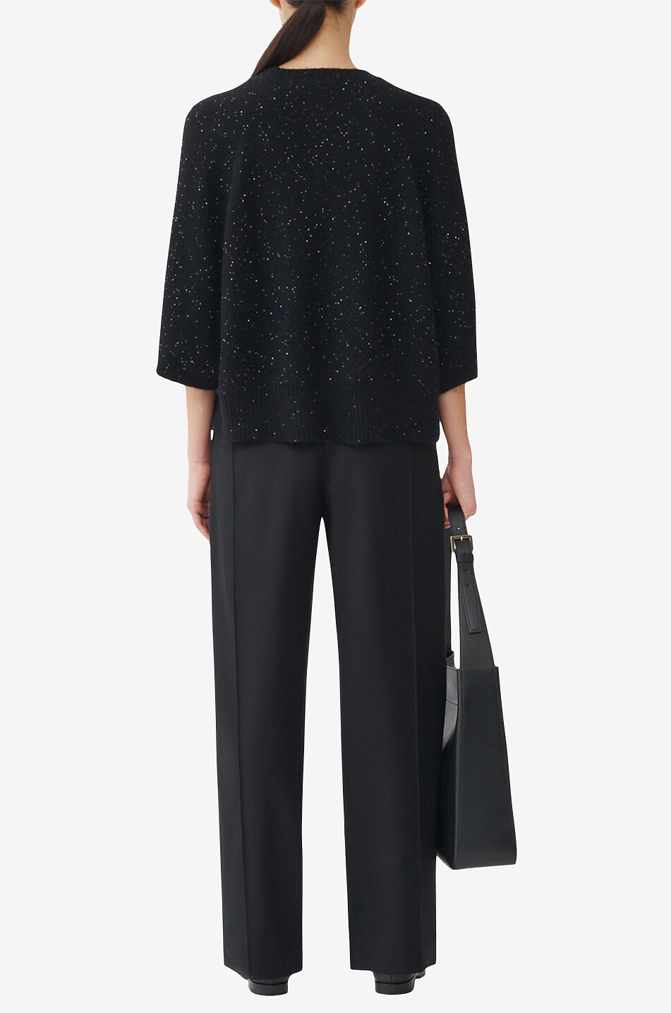 FABIANA FILIPPI Sequin-adorned short-sleeved wool blend cape jumper Women BLACK 5