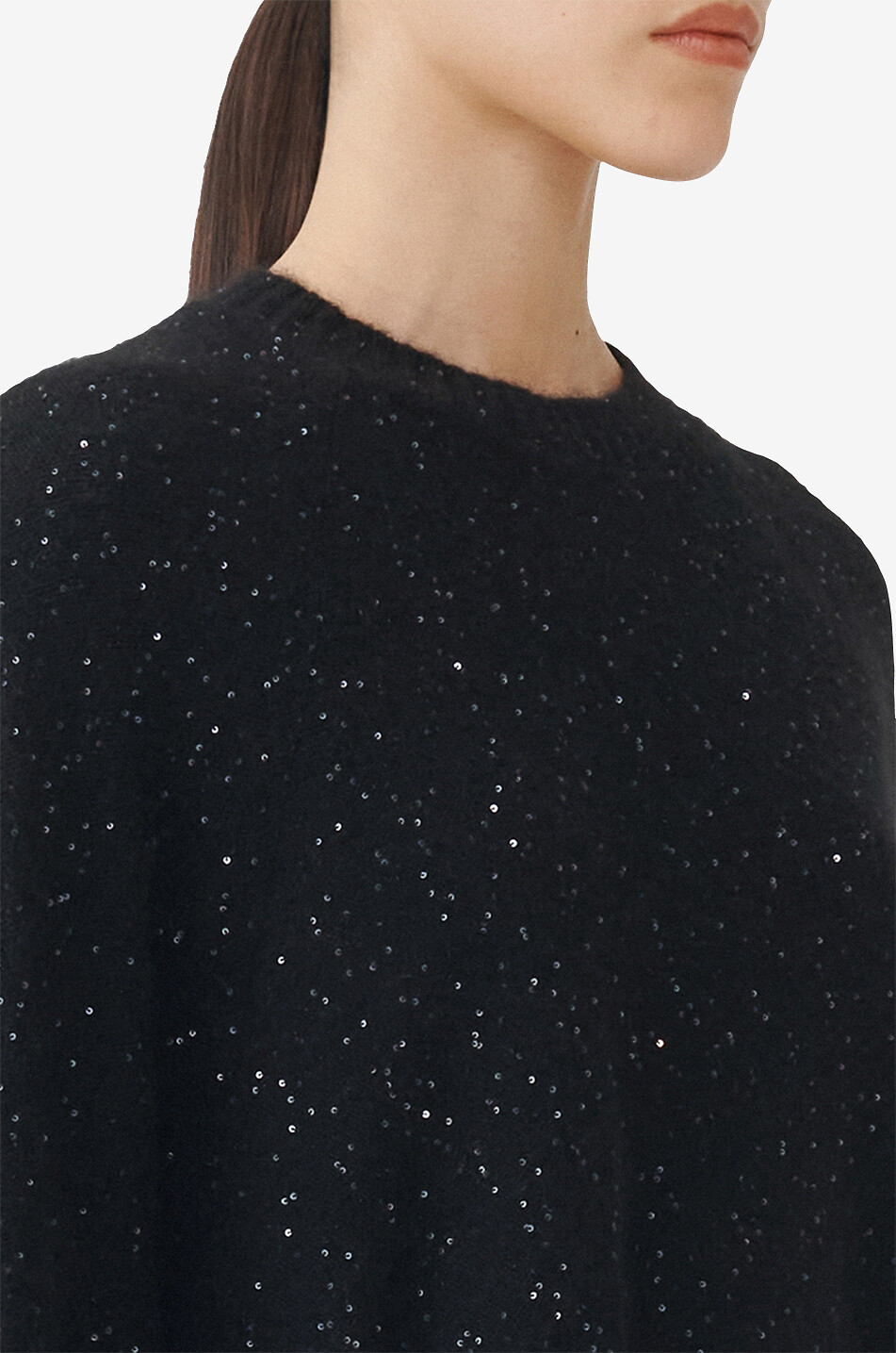 FABIANA FILIPPI Sequin-adorned short-sleeved wool blend cape jumper Women BLACK 6