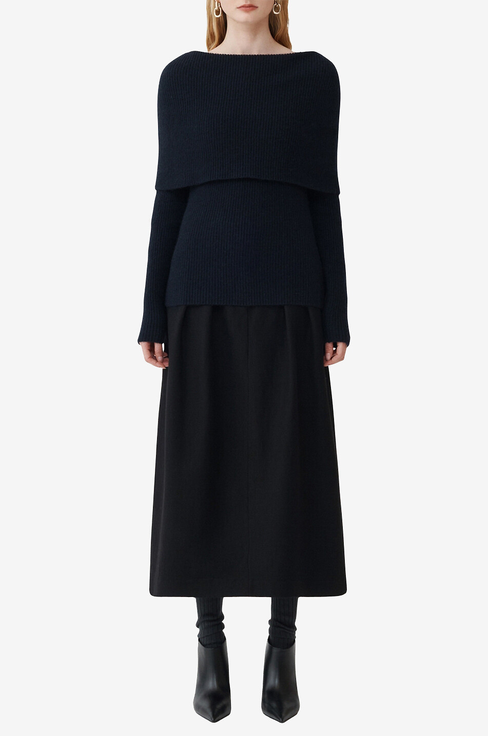 FABIANA FILIPPI Pull côtelé en mohair mélangé à col roulé large Femme BLEU FONCE 3