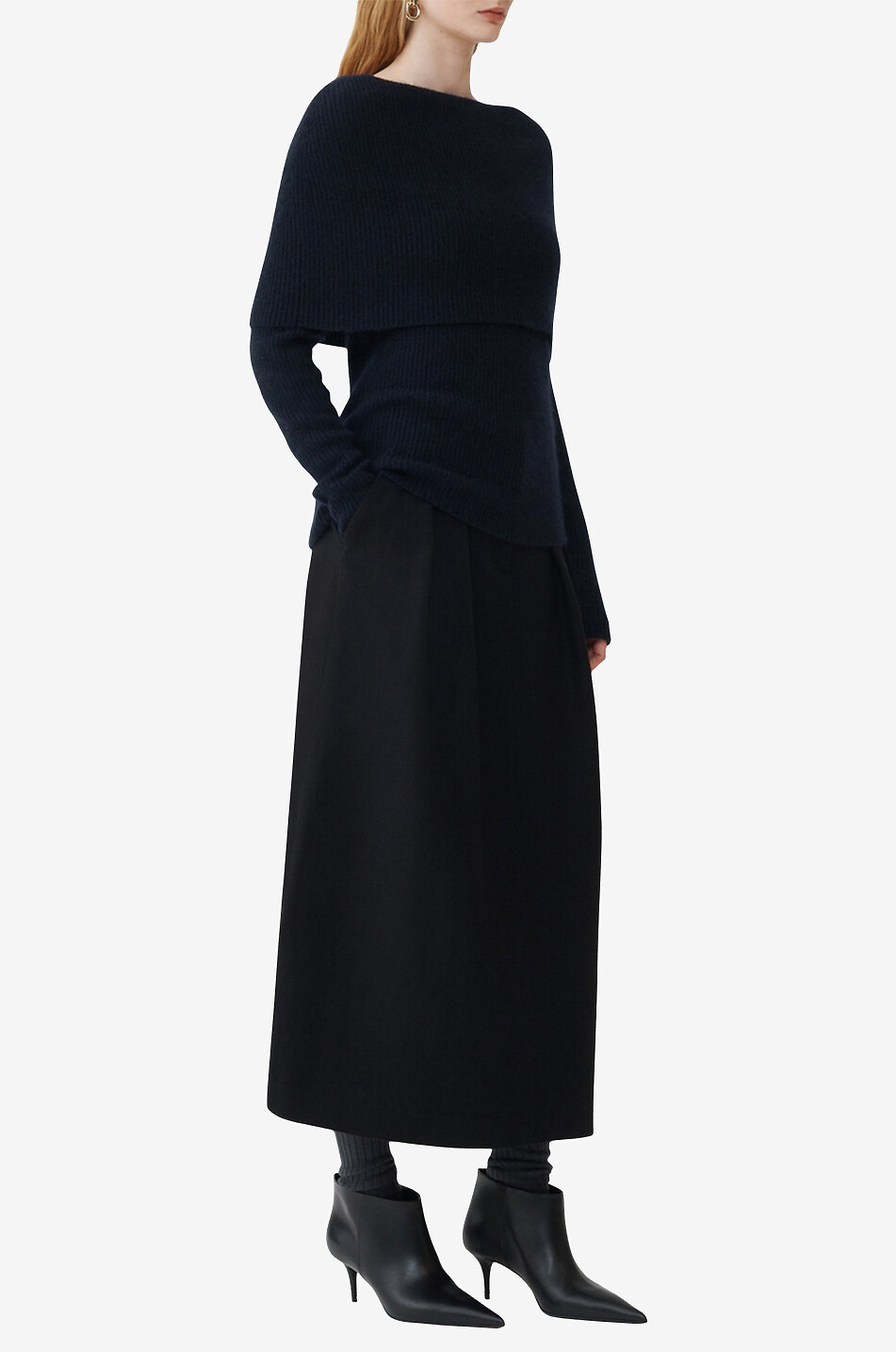 FABIANA FILIPPI Pull côtelé en mohair mélangé à col roulé large Femme BLEU FONCE 4