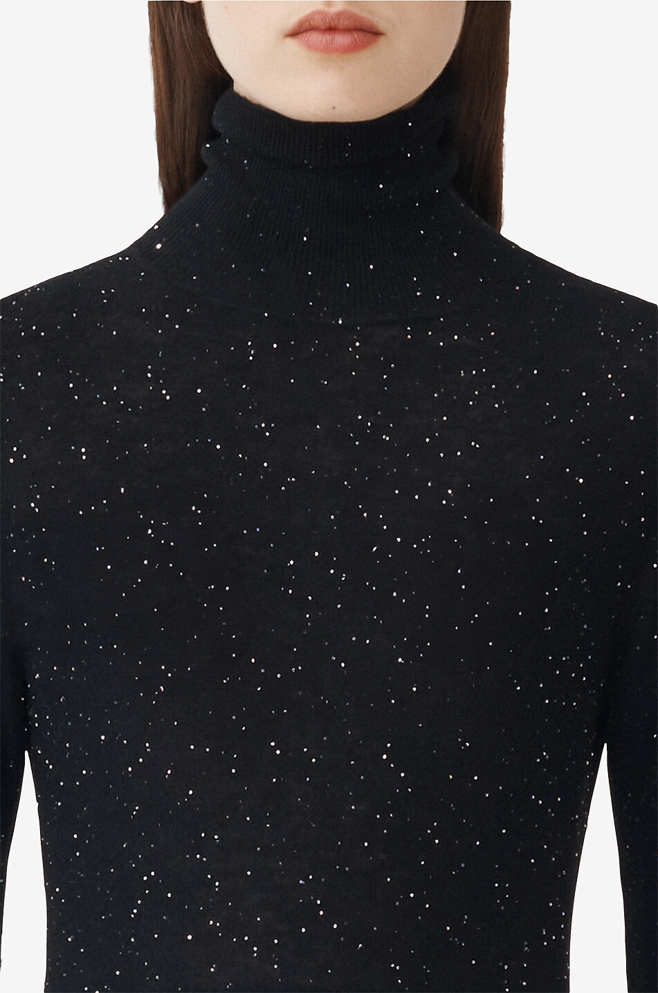 FABIANA FILIPPI Pull fin à col roulé en laine à sequins Femme NOIR 5