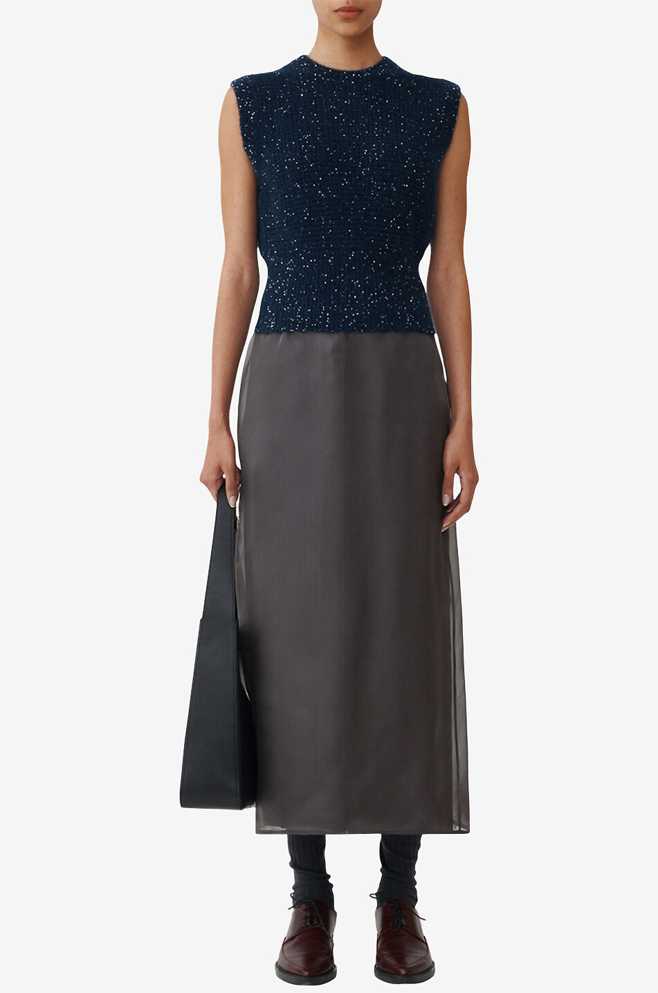 FABIANA FILIPPI Pull sans manches en mohair et sequins Femme BLEU FONCE 3