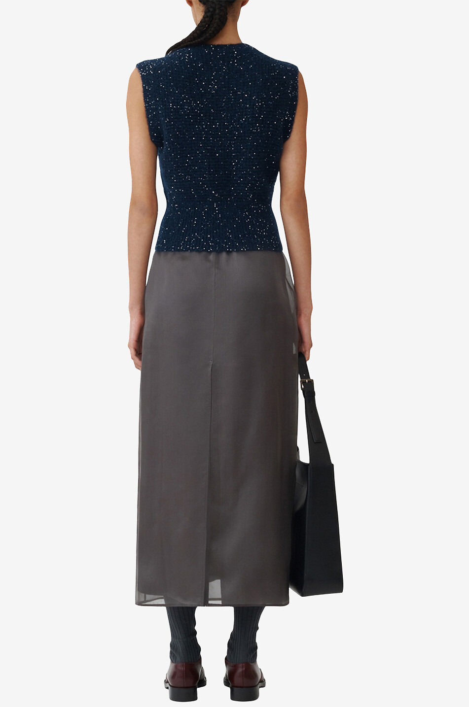 FABIANA FILIPPI Pull sans manches en mohair et sequins Femme BLEU FONCE 4