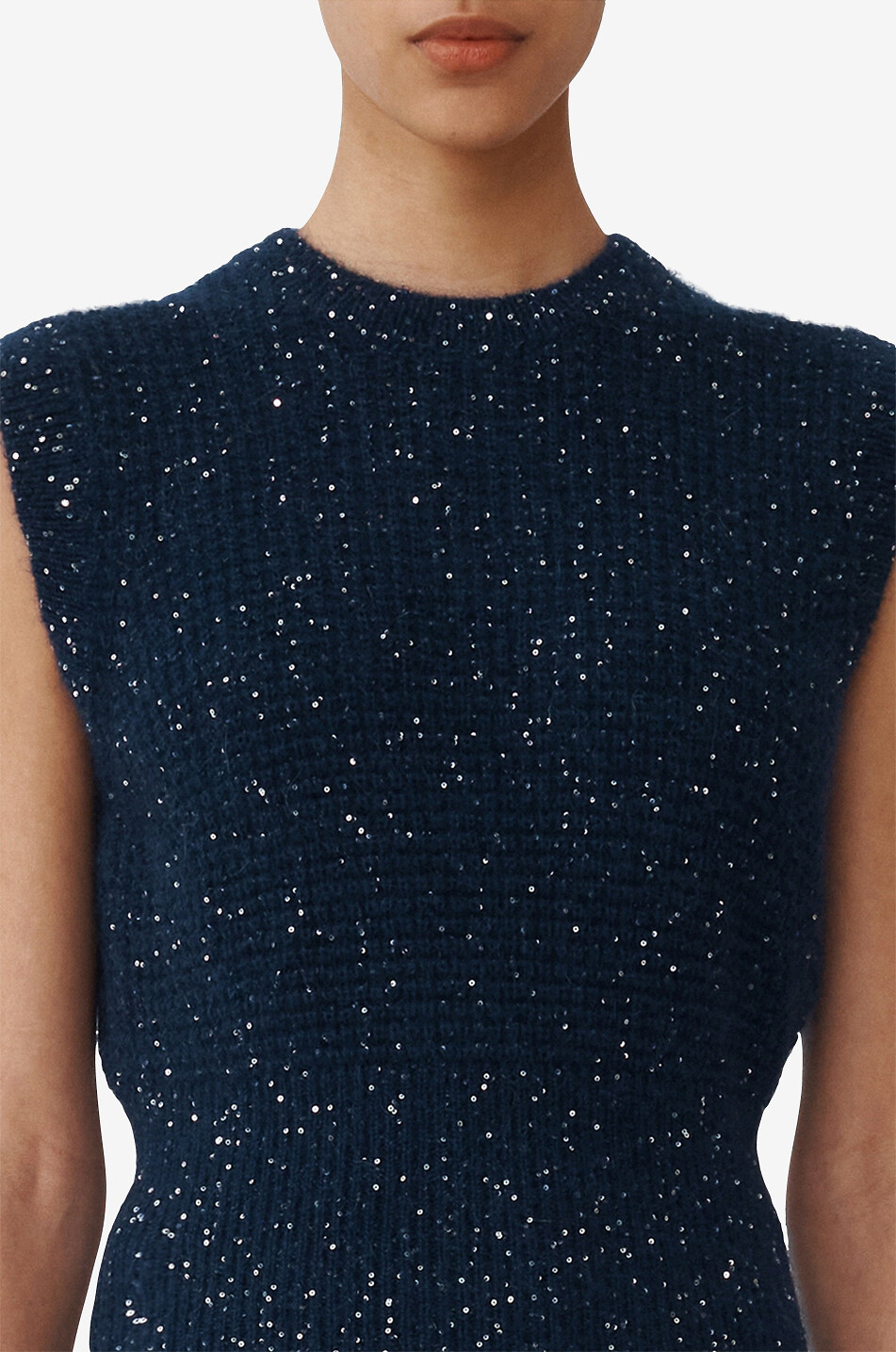 Pull sans manches en mohair et sequins