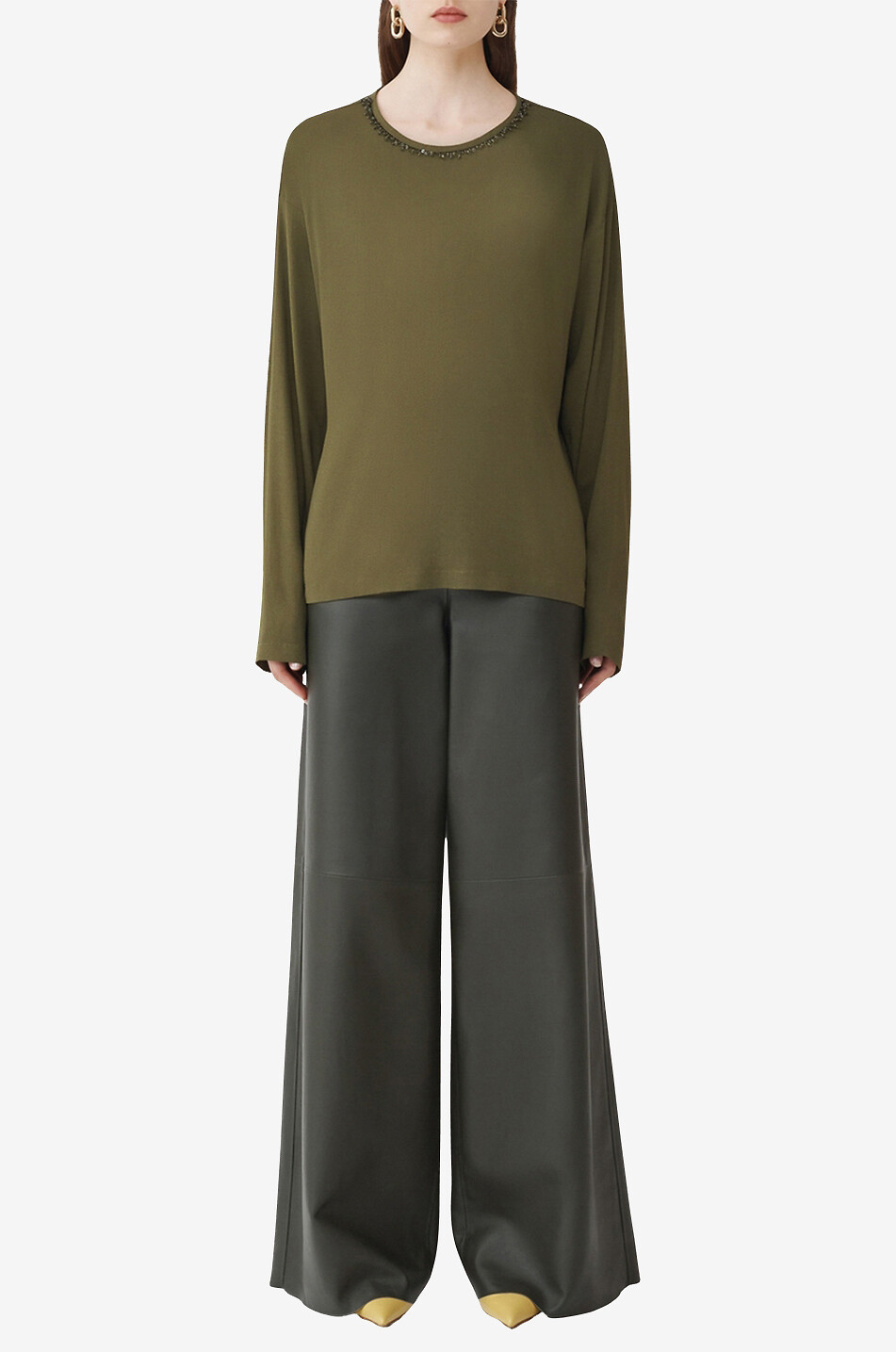 FABIANA FILIPPI Top fluide en crêpe orné de perles de verre Femme KAKI FONCÉ 4