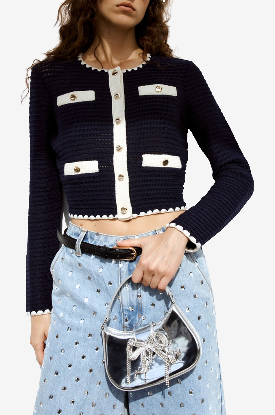 Short crochet cardigan with contrasting trims