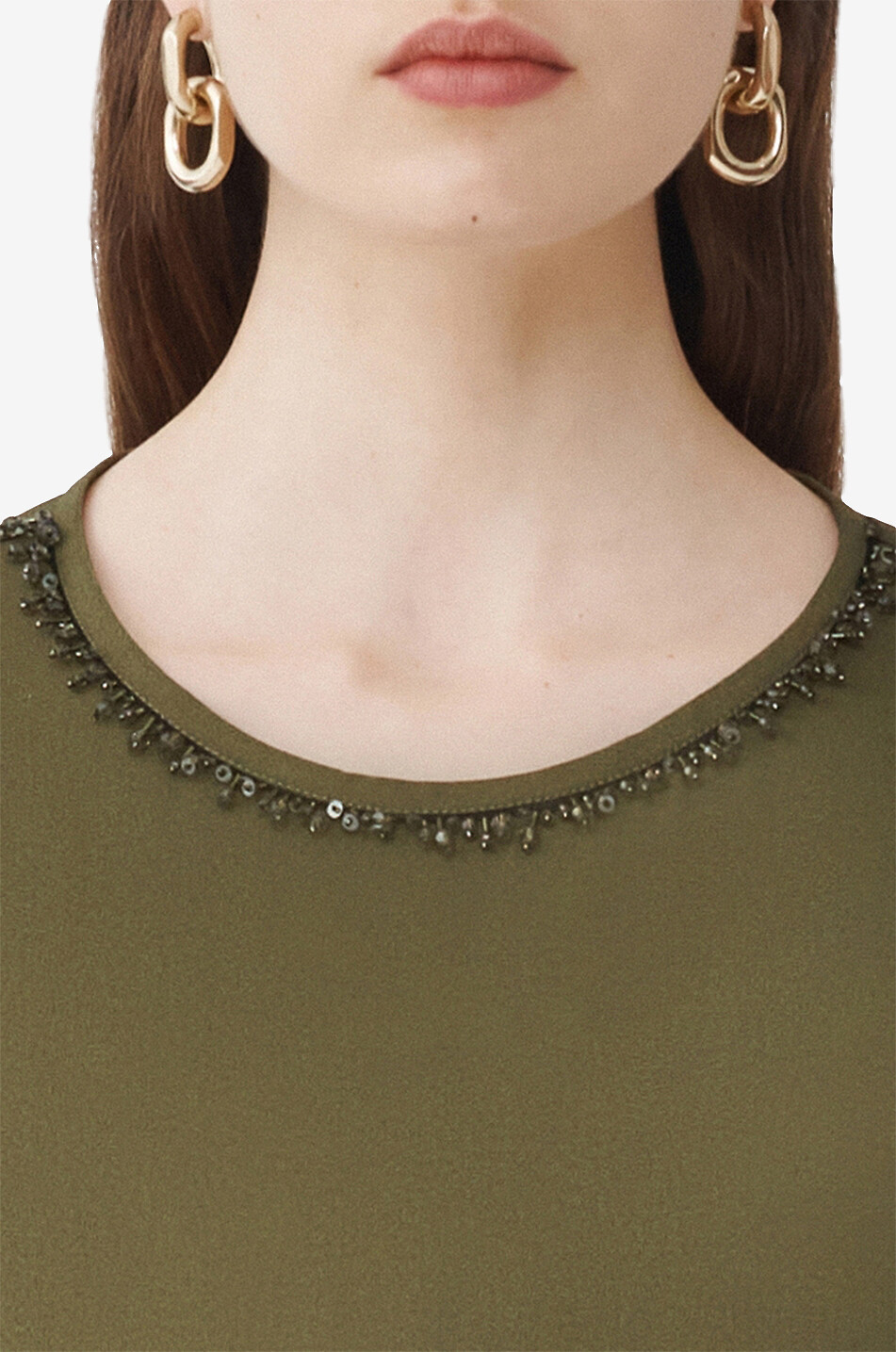 FABIANA FILIPPI Top fluide en crêpe orné de perles de verre Femme KAKI FONCÉ 3