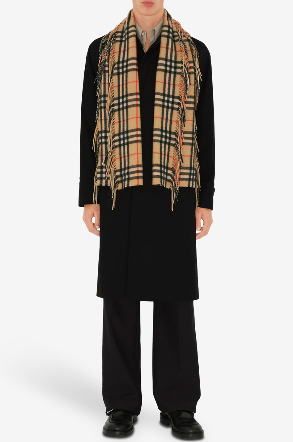 Happy Sable Check fringe trimmed checked cashmere scarf BURBERRY Bongenie