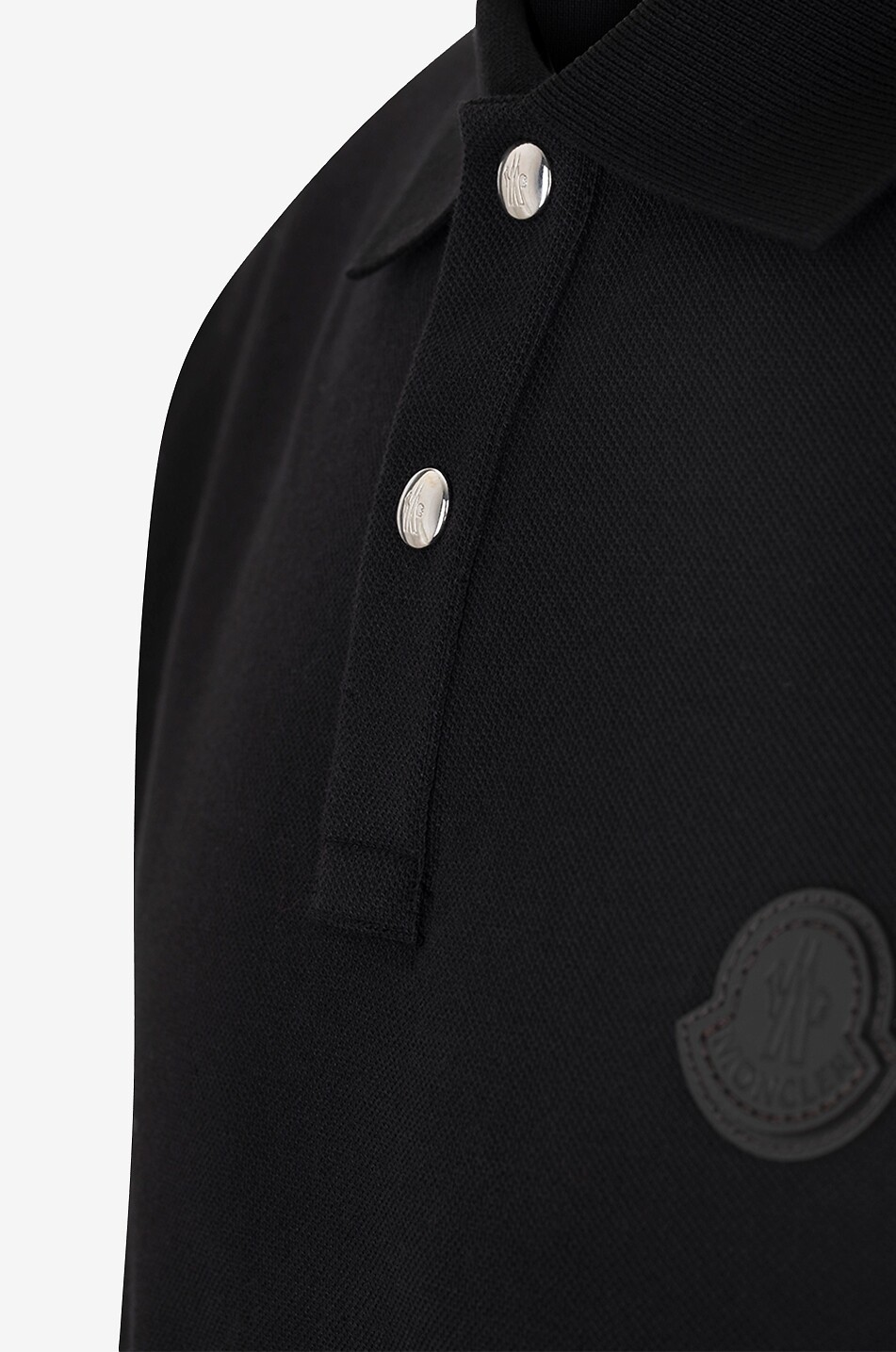 MONCLER Leather logo patch adorned short-sleeved polo shirt Men BLACK 3
