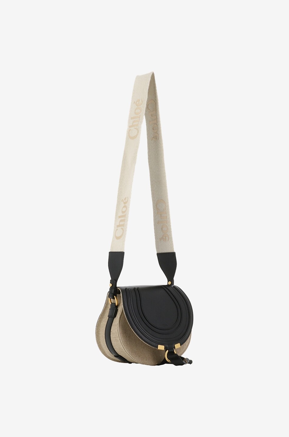 Sac porté épaule en lin et cuir lisse Marcie Small