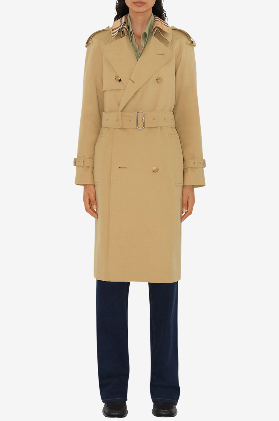 BURBERRY Langer Baumwollgabardine-Trenchcoat mit abnehmbarem Check-Kragen Damen BEIGE 3