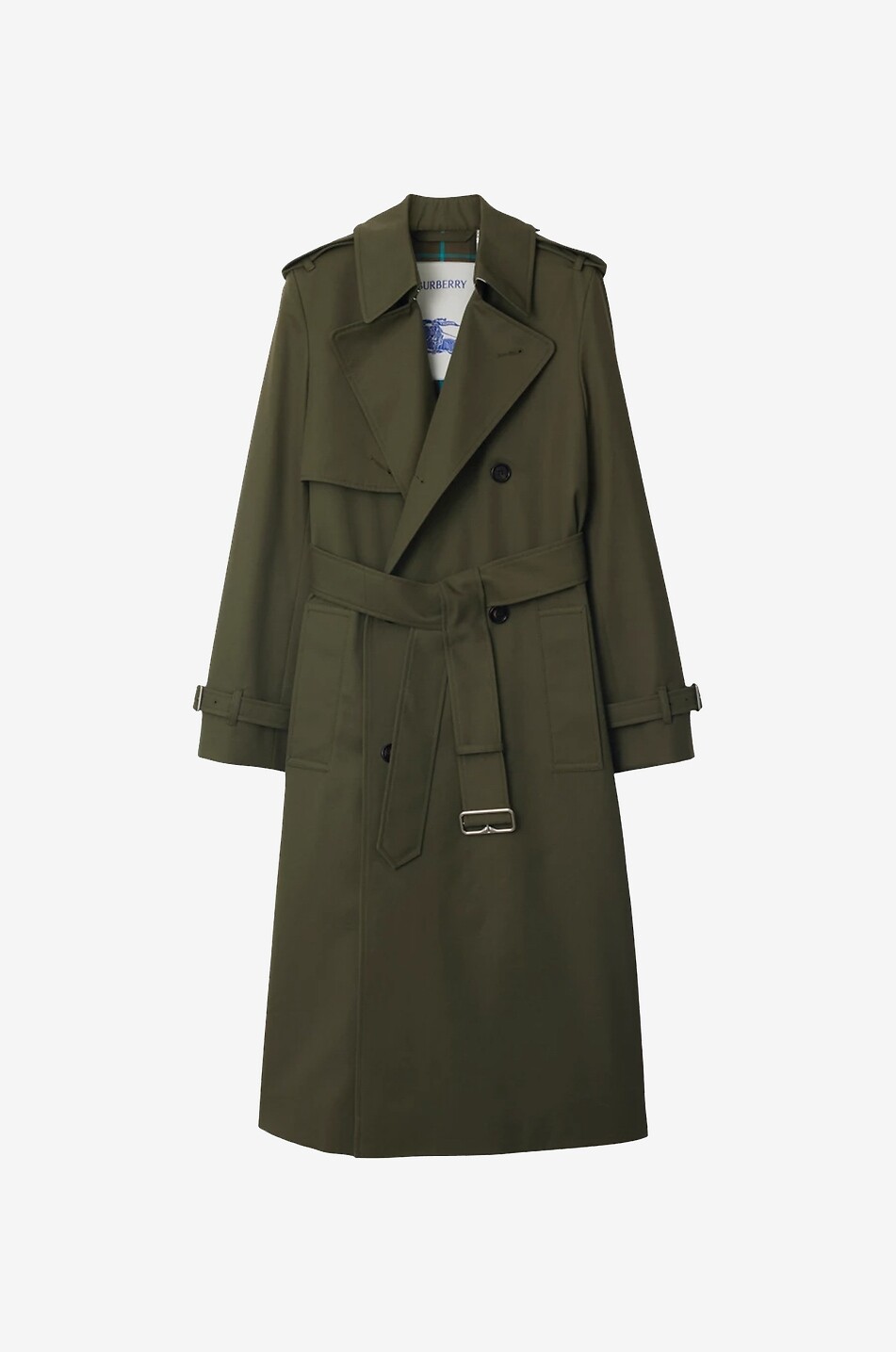 Long cotton blend gabardine trench coat