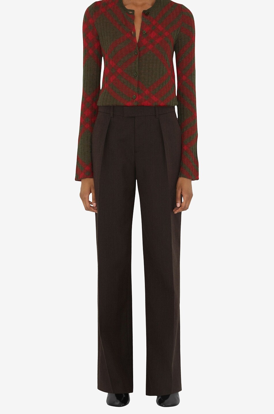 Feiner geknöpfter Mohair- und Wollcardigan Check