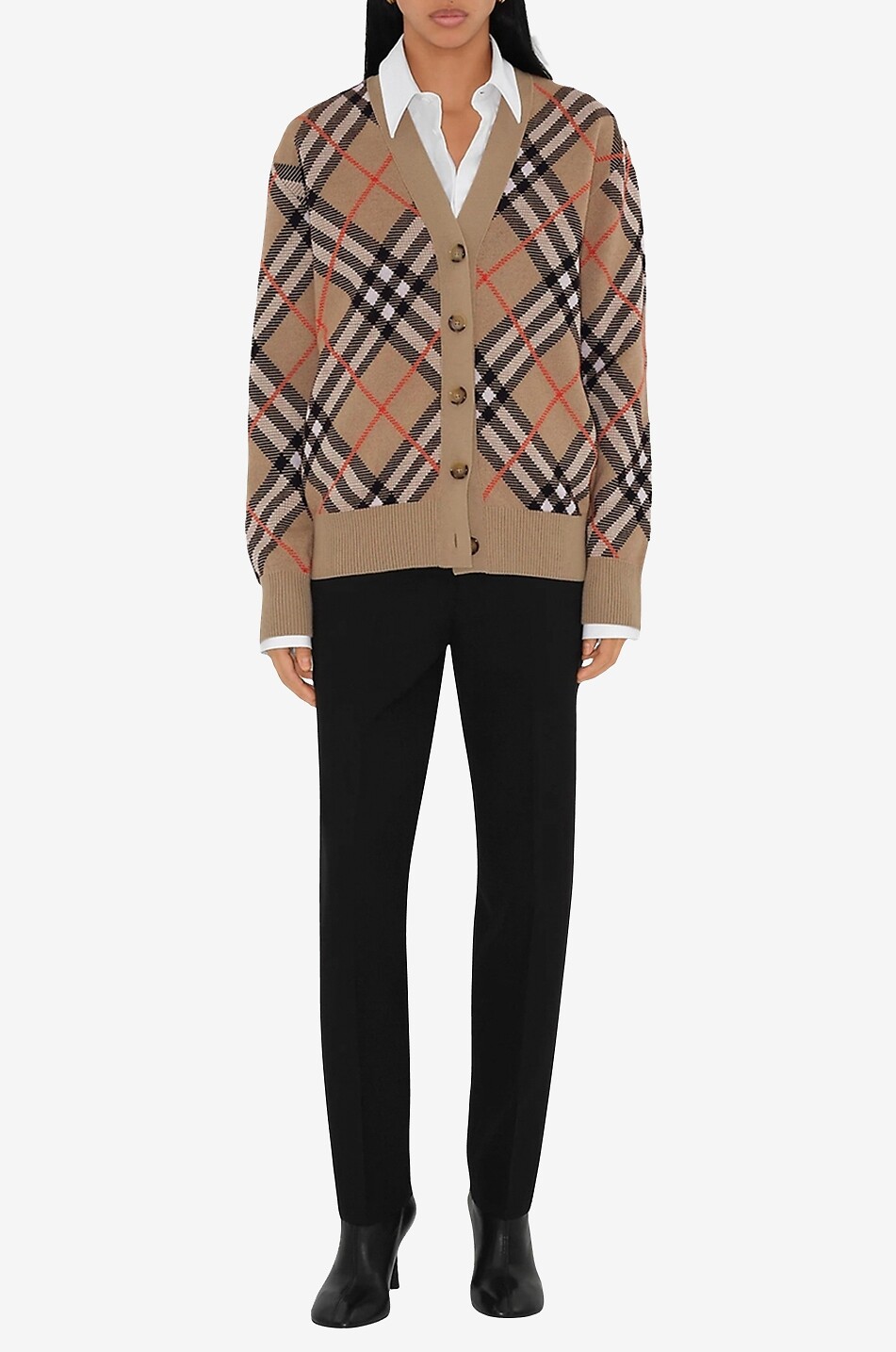 Check jacquard knit V neck cardigan BURBERRY Bongenie