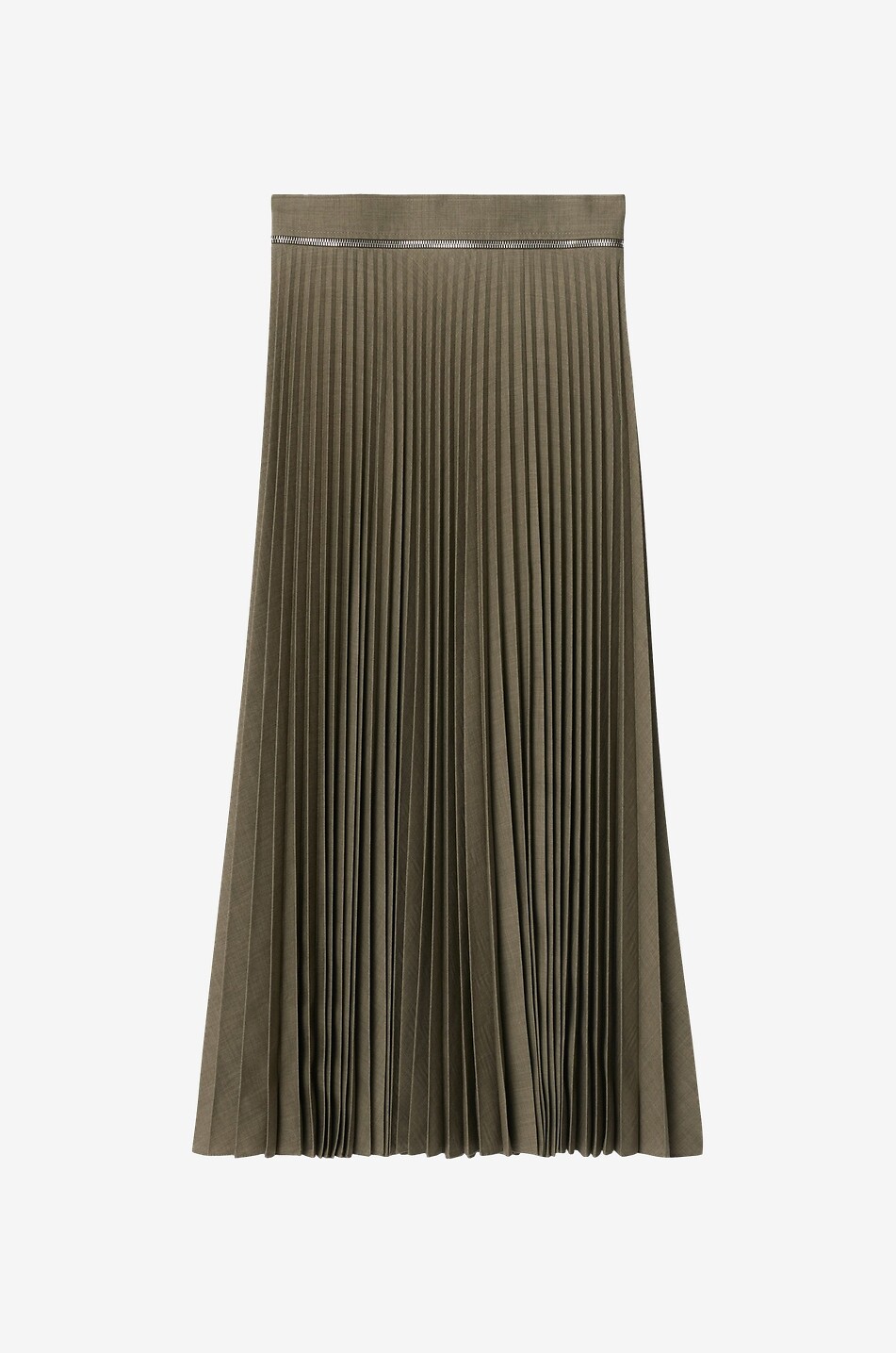 Zipped wrap pleated wool midi skirt