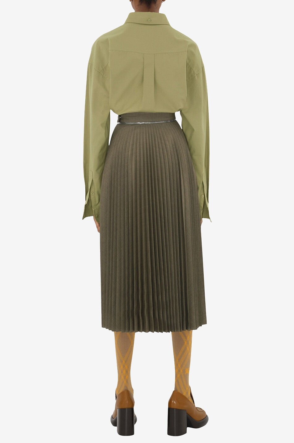 Zipped wrap pleated wool midi skirt