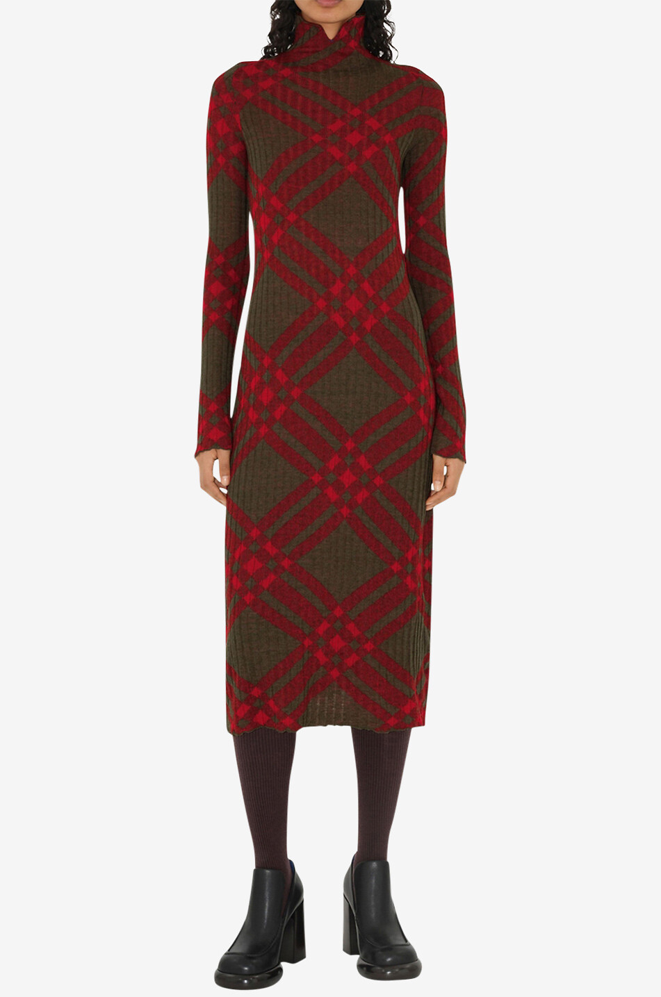 Loch Check jacquard knit midi dress