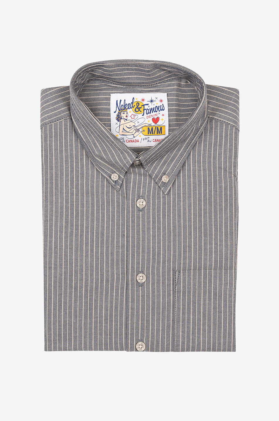 NAKED & FAMOUS DENIM Gestreiftes Twillhemd Easy Shirt Herren DUNKELBLAU 1