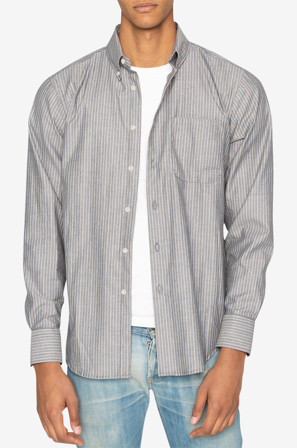 NAKED & FAMOUS DENIM Gestreiftes Twillhemd Easy Shirt Herren DUNKELBLAU 3