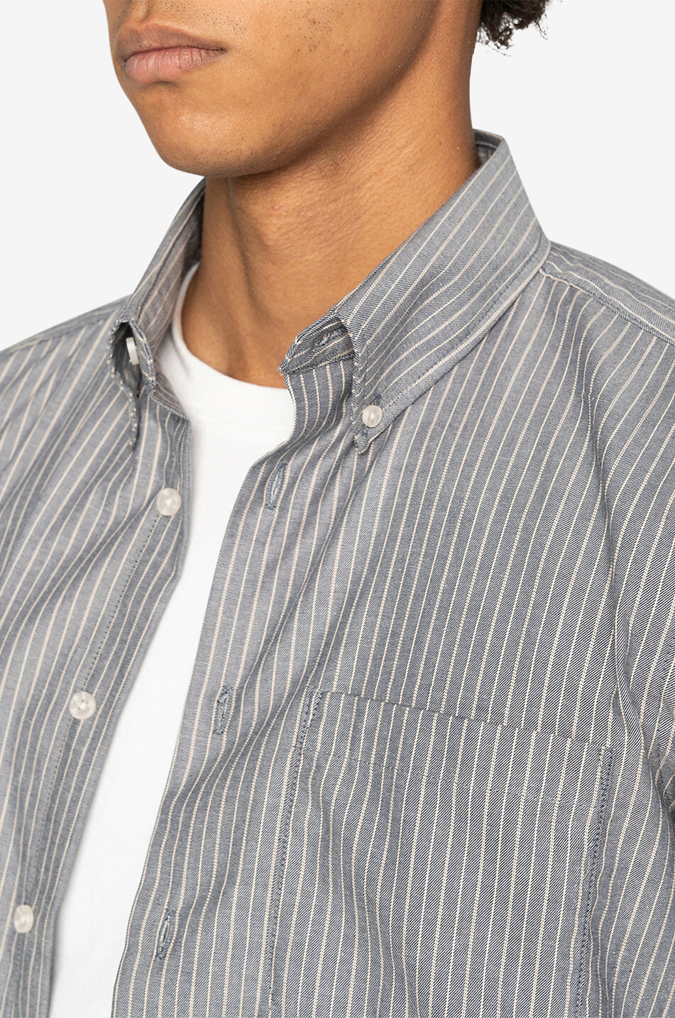 NAKED & FAMOUS DENIM Gestreiftes Twillhemd Easy Shirt Herren DUNKELBLAU 5