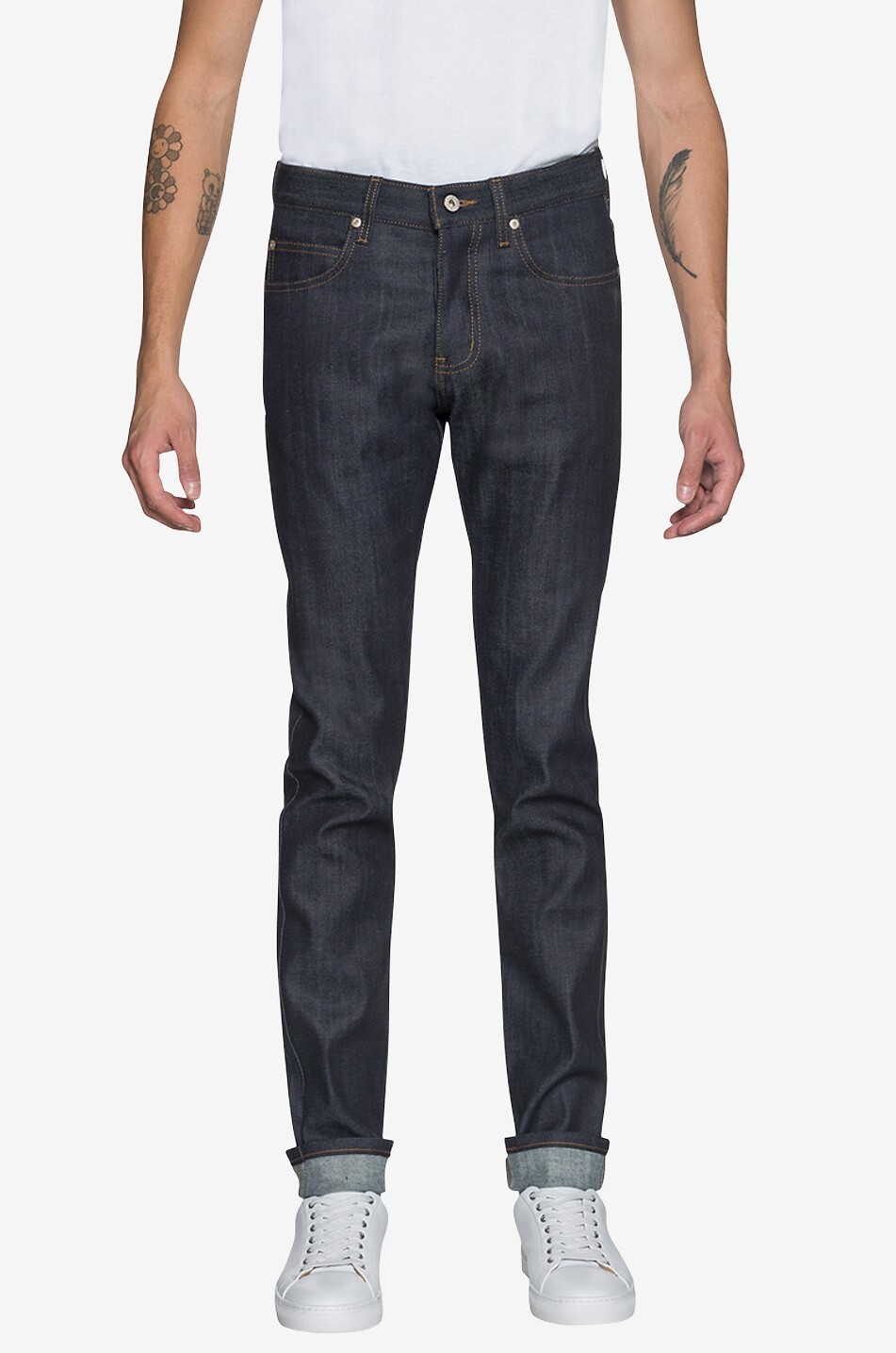 NAKED & FAMOUS DENIM Jean slim brut en coton et cachemire Super Guy Homme BLEU FONCE 3